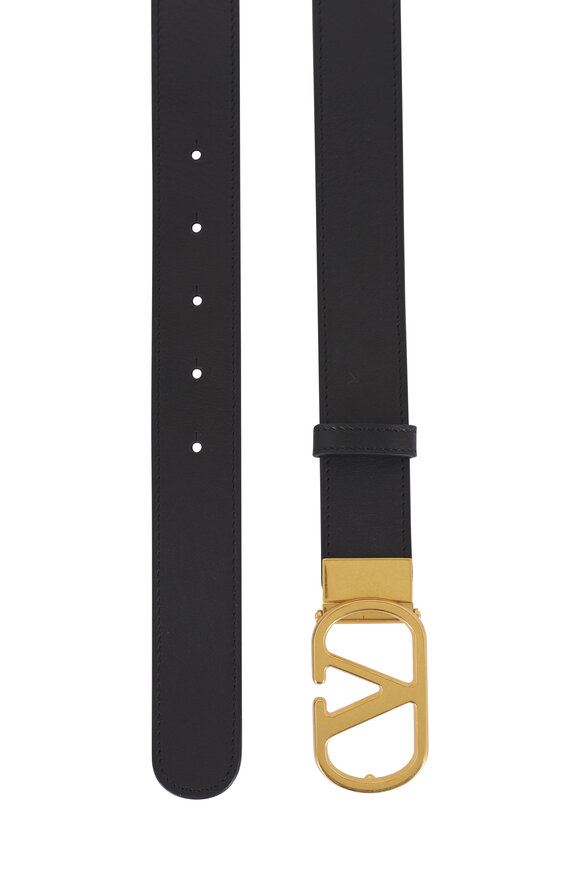 Valentino ゴールド ベルトバックル Valentino Garavani - Golden Yellow & Brown Leather VLogo Belt