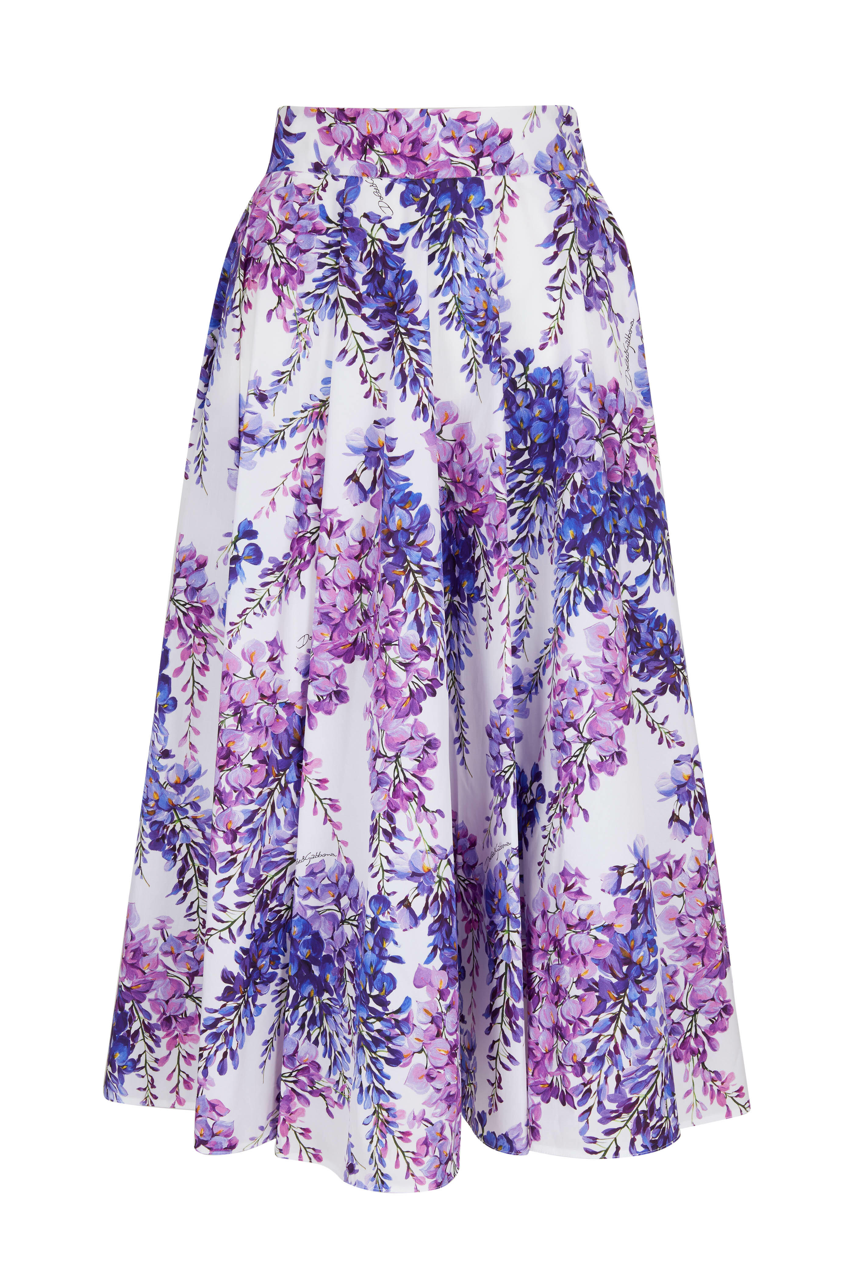 スカート DOLCE & GABBANA VISCOSE MIDI SKIRT Dolce & Gabbana - Purple & White Wisteria Print Midi Skirt