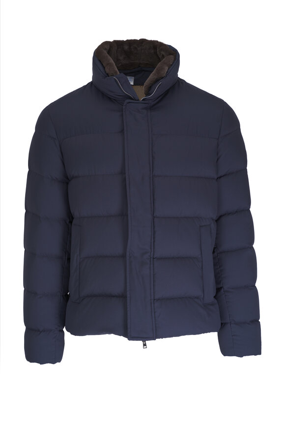 Herno Navy Blue Quilted Bomber Jacket 