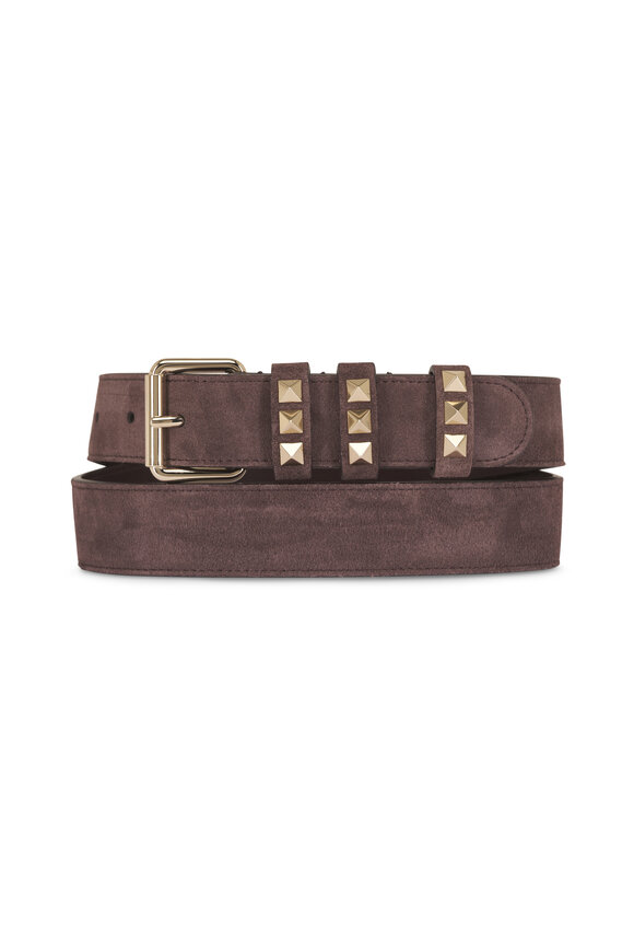 Valentino Garavani Rockstud Brown Suede Belt, 30mm - view 1