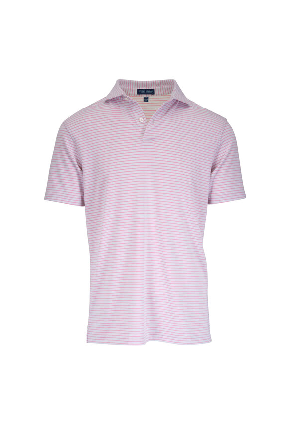 Peter Millar Light Gray & Pink Stripe Polo - view 1