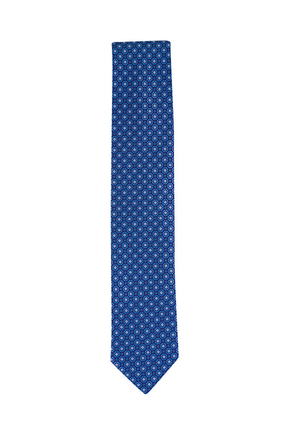 Eton Navy Blue Medallion Woven Silk Necktie - view 1