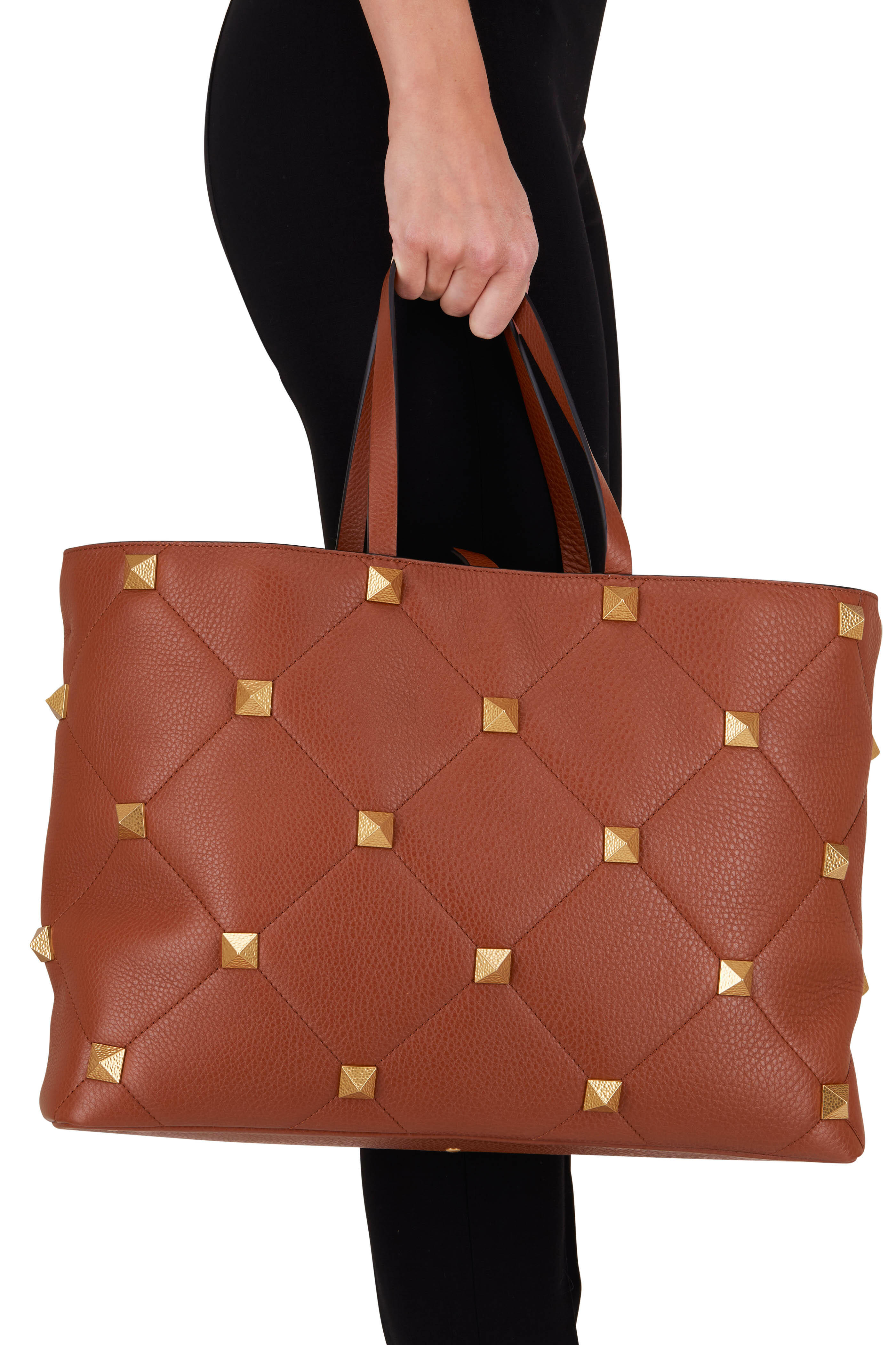 Valentino Garavani - Saddle Brown Leather Roman Stud Large Tote