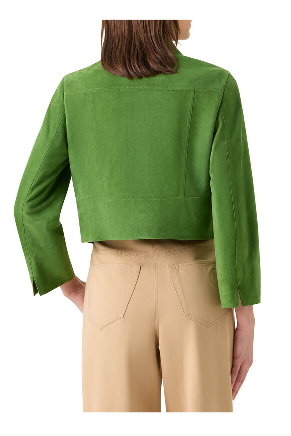 Akris Punto Green Suede Motorbike Asymmetrical Cropped Jacket - view 3