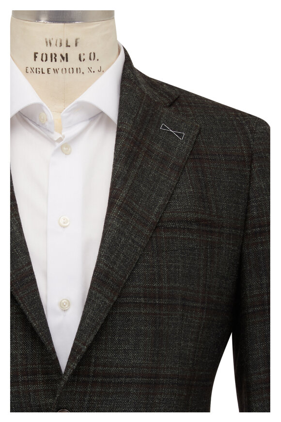 Atelier Munro - Olive Green & Brown Plaid Wool & Silk Sportcoat