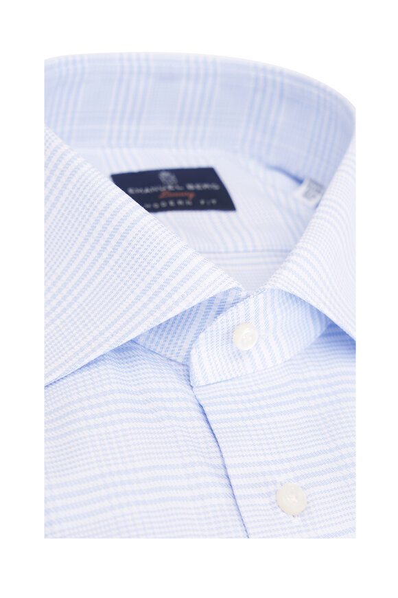 Emanuel Berg Light Blue Windowpane Plaid Sport Shirt - view 2