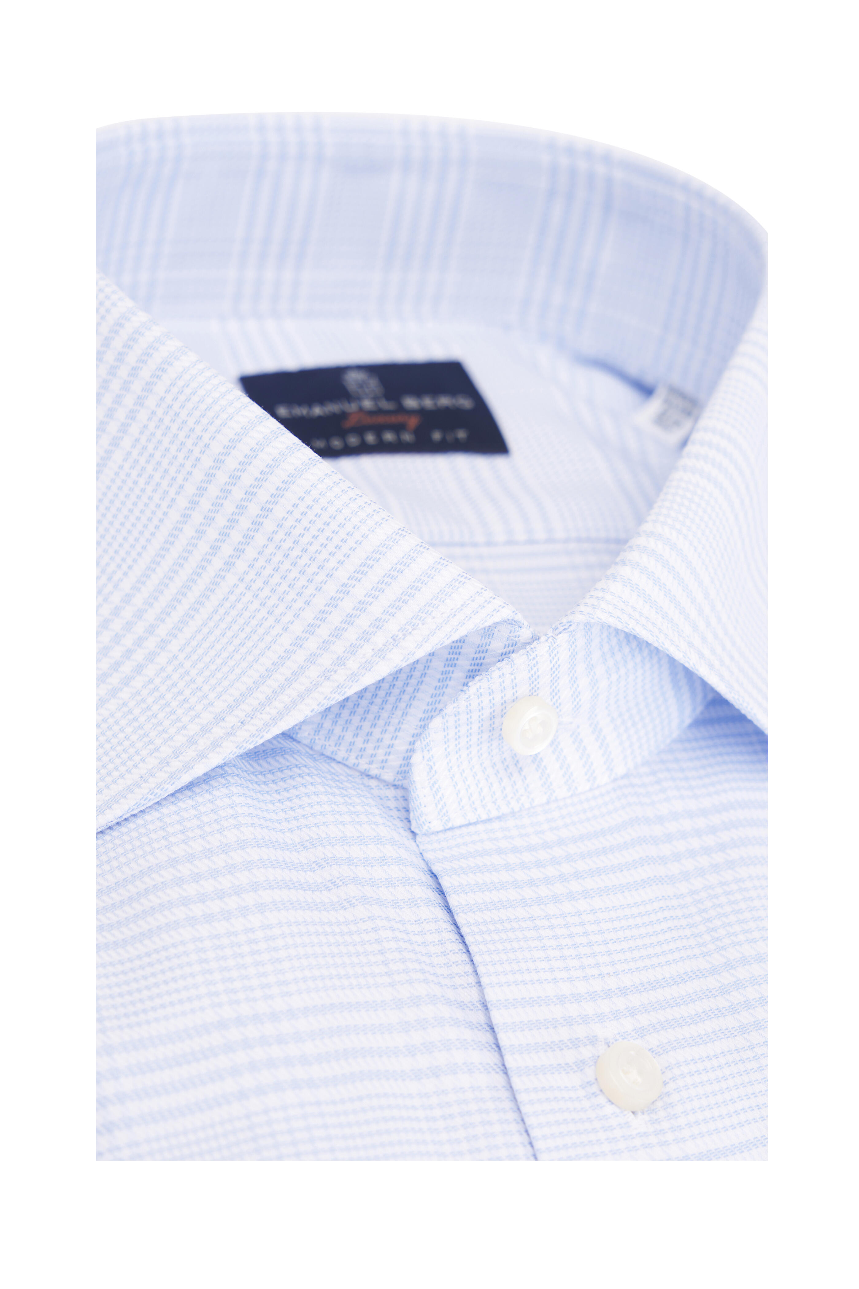 Emanuel Berg - Light Blue Windowpane Plaid Sport Shirt