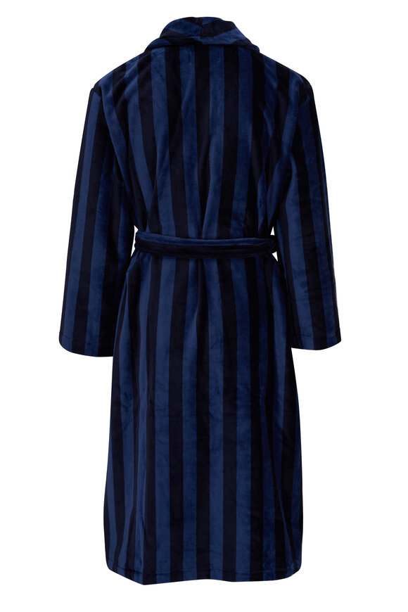 Derek Rose - Aston 36 Navy Blue Striped Terry Velour Robe