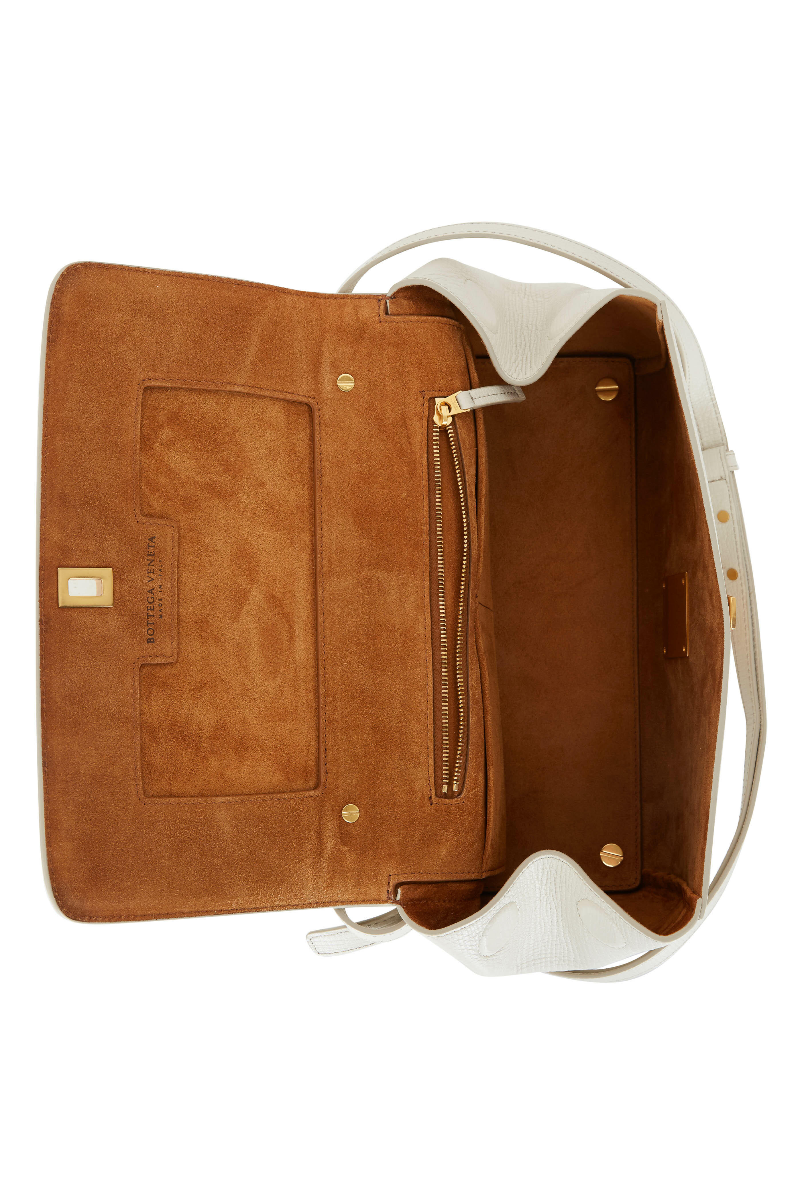 Bottega Veneta - BV Angle Ivory Palmelatto Front Flap Bag