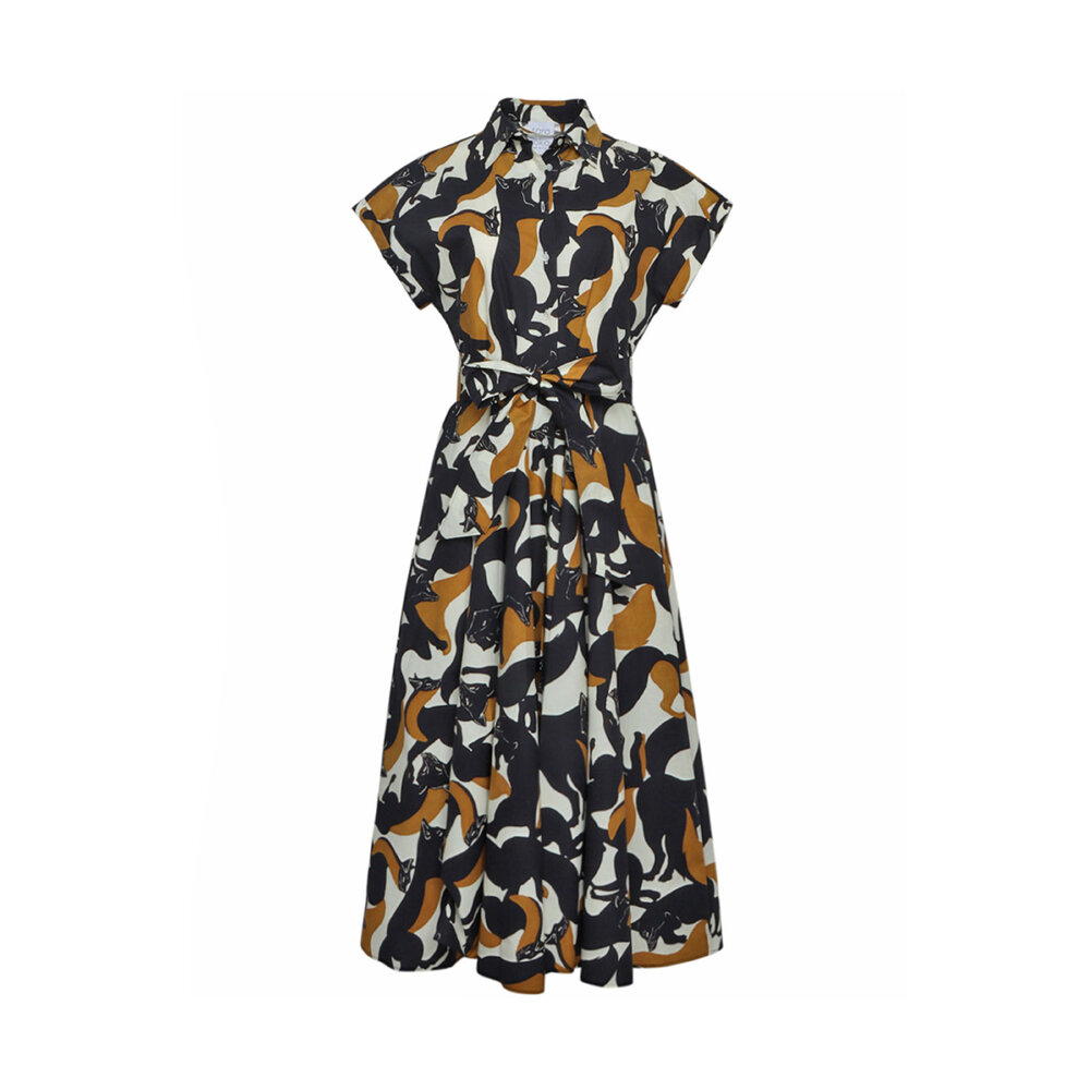 【SARA ROKA】Chemisier Dress SAND FOXES Sara Roka - Black and Sand Foxes Belted Danielle Shirtdress