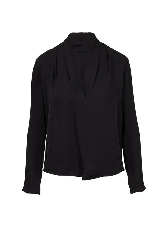 Vince - Black Silk Drape Neck Blouse