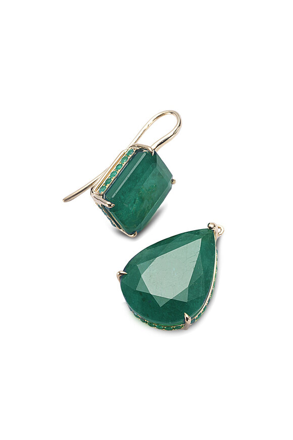 Nam Cho - 18k Yellow Gold Emerald Bezel Drop Earrings