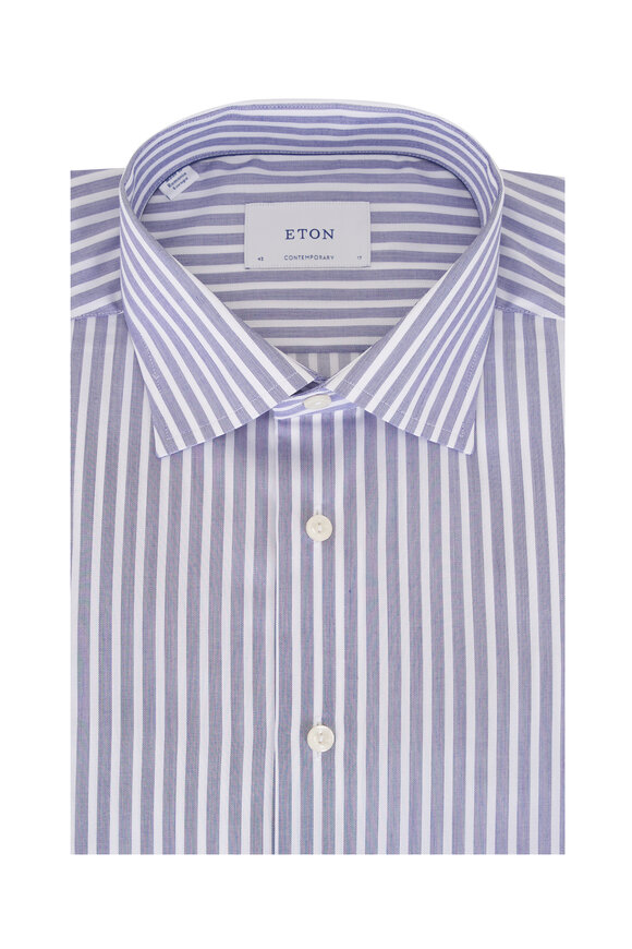 Eton Blue & White Stripe Contemporary Fit Dress Shirt