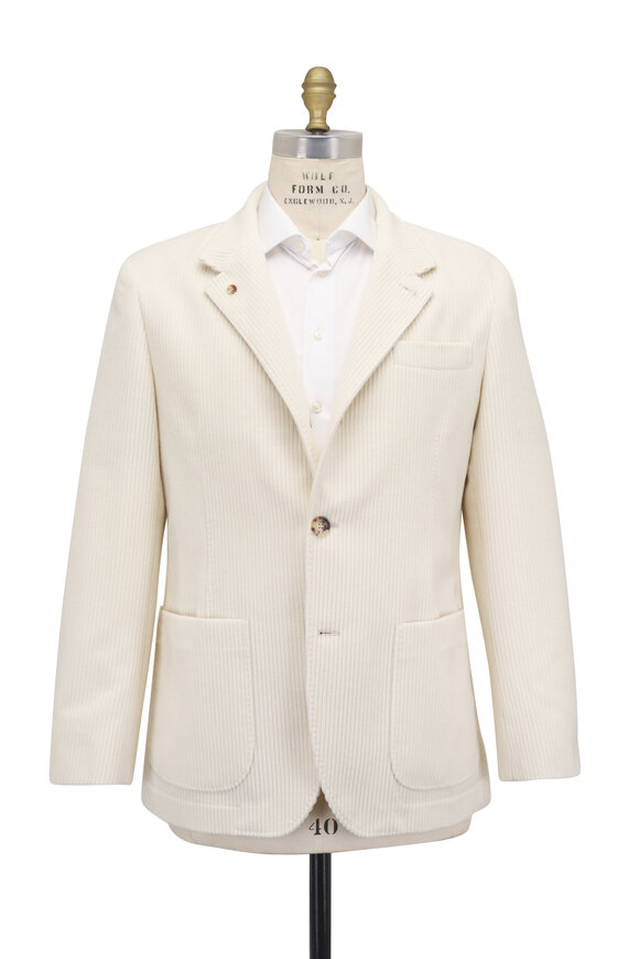 Brunello Cucinelli Cream Cashmere Corduroy Overcoat - view 3