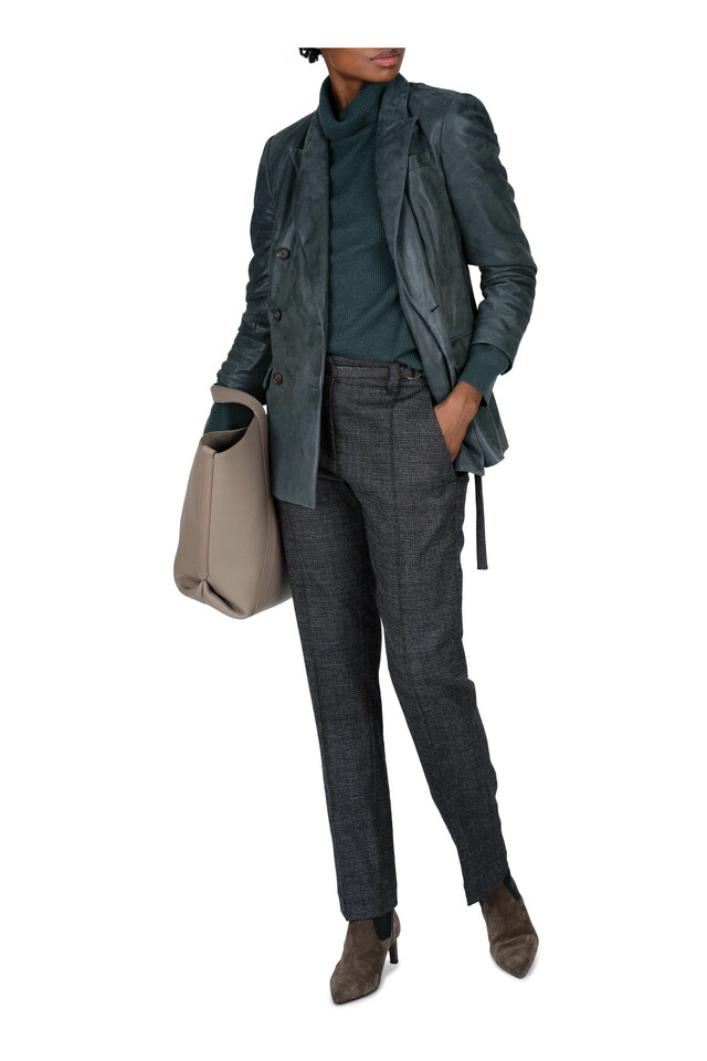 Brunello Cucinelli Green Cashmere English Ribbed Turtleneck