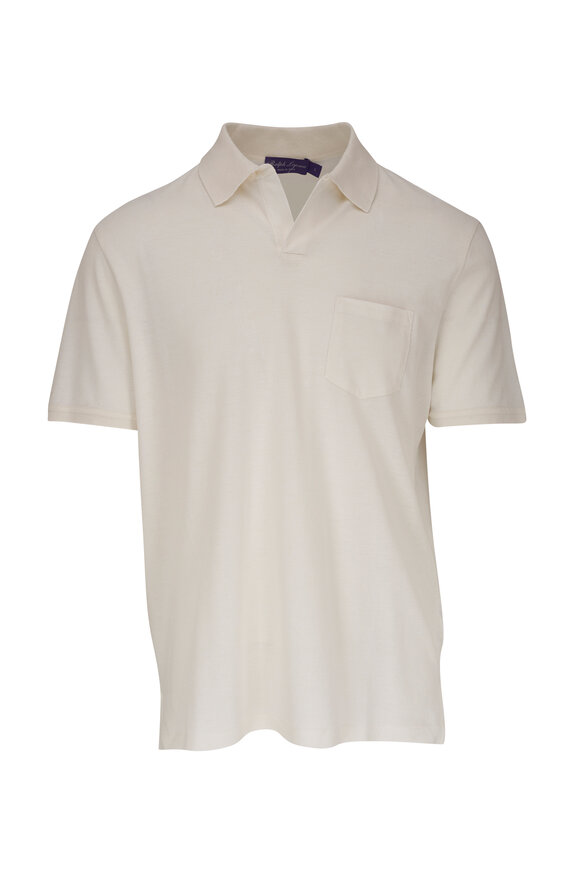 Ralph Lauren Purple Label White Cotton, Silk & Linen Polo