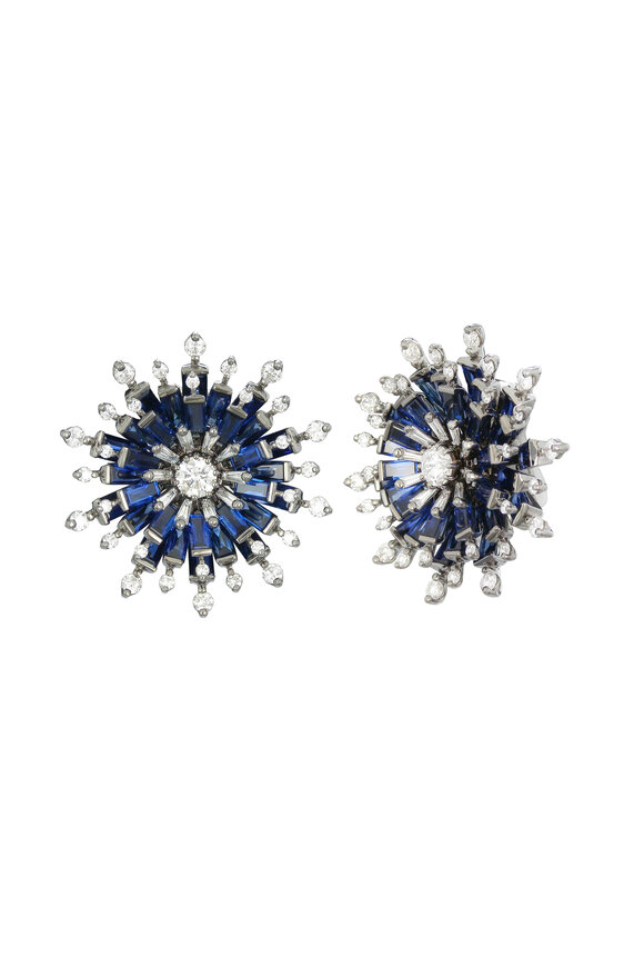Nam Cho 18k Blue Sapphire & Diamond Flower Stud Earring - view 1