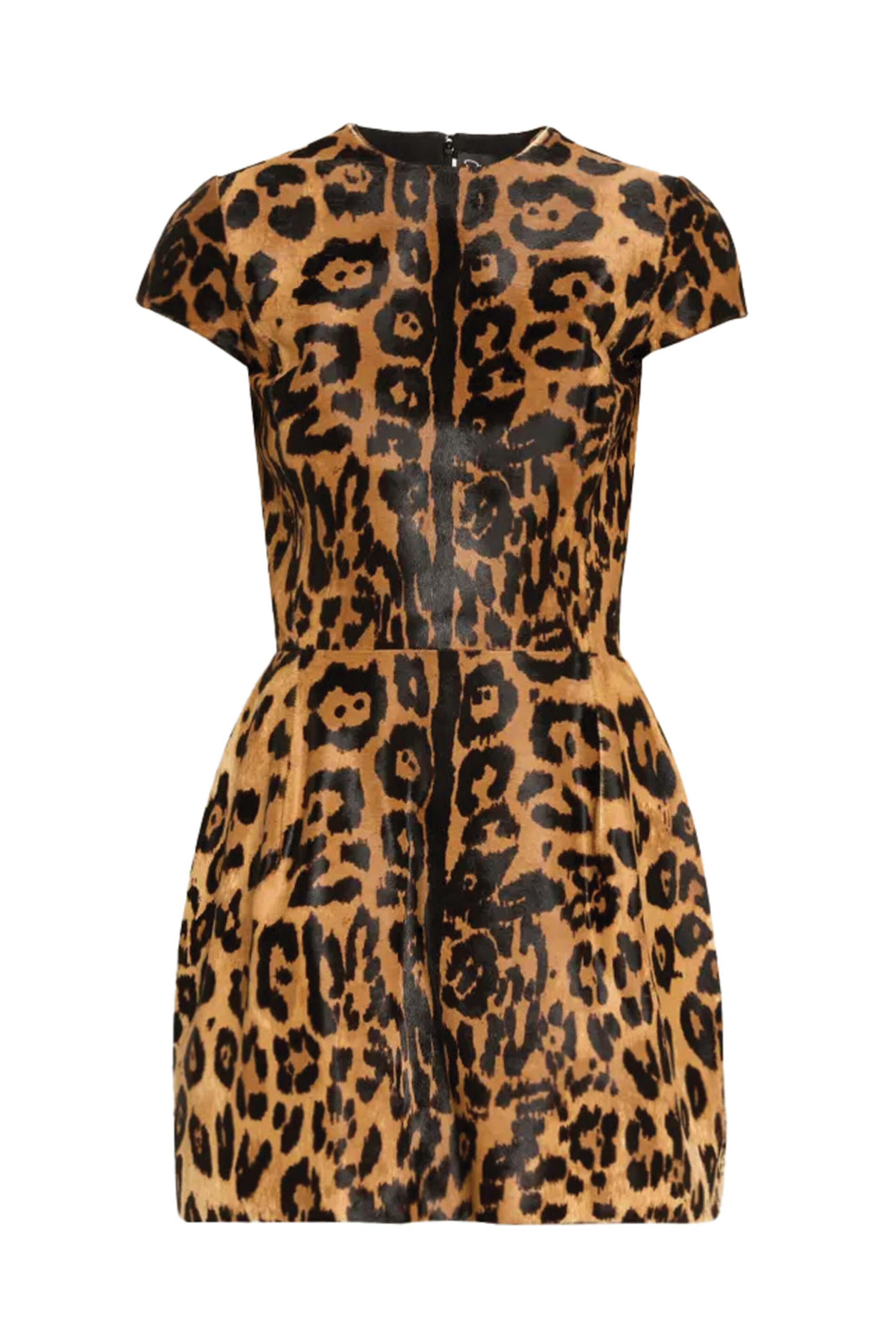 Oscar de la Renta - Brown Jaguar Print Leather Mini Dress