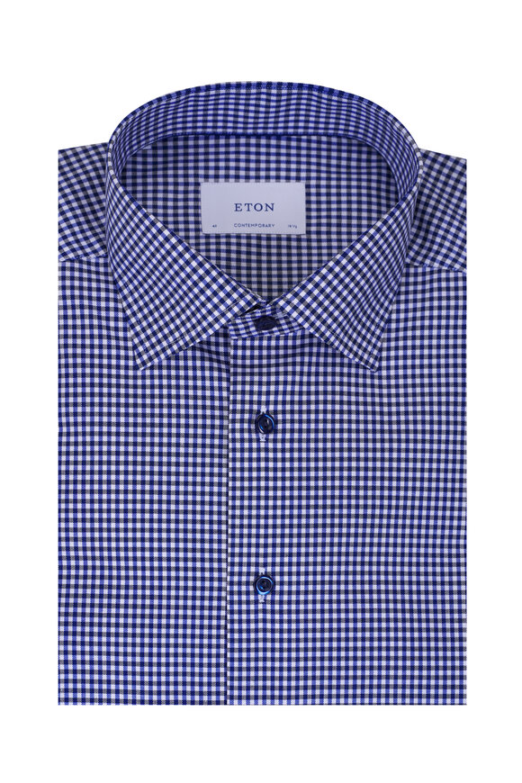 Eton Navy & White Mini Check Cotton Dress Shirt - view 1