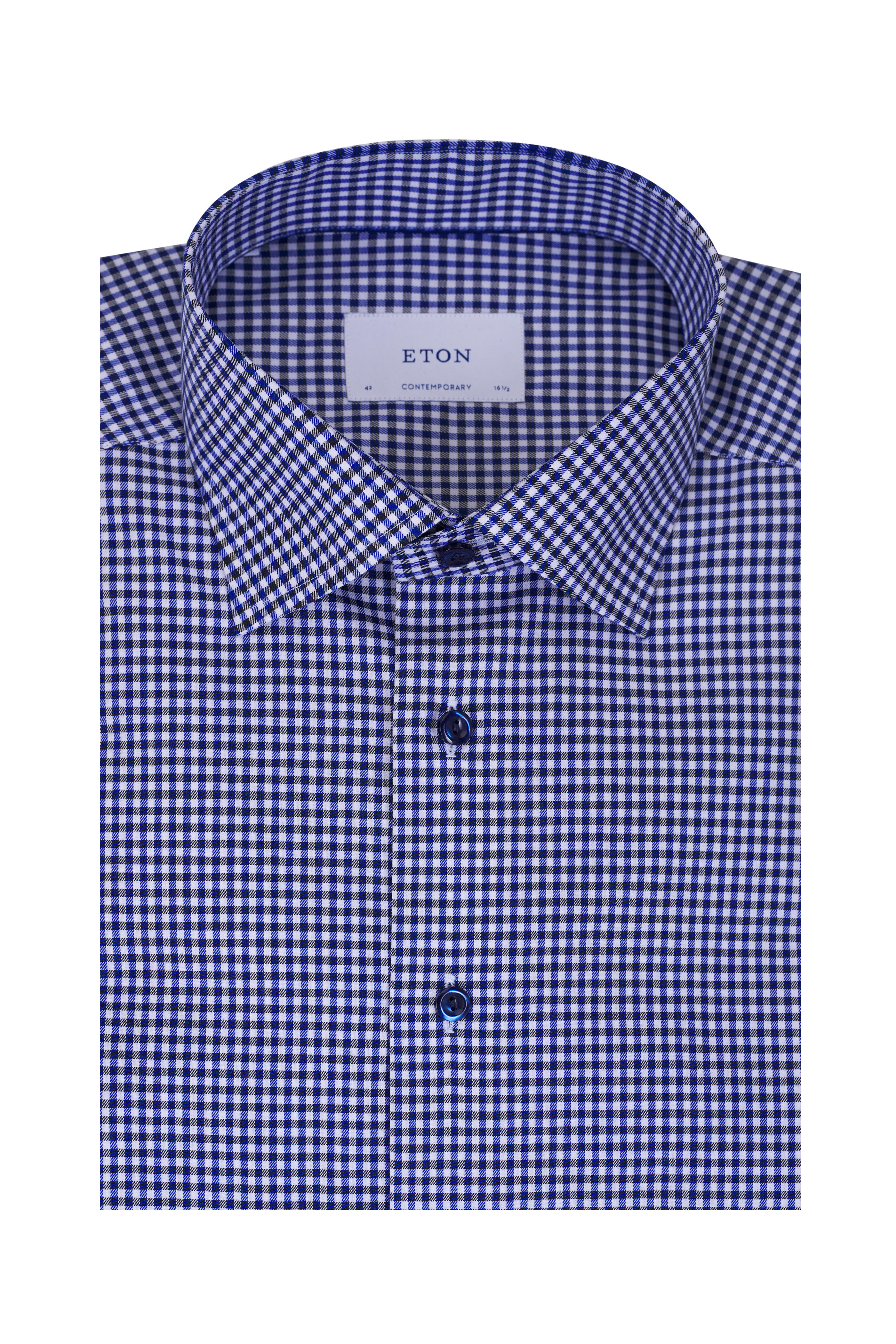 Eton - Navy & White Mini Check Cotton Dress Shirt - view 1