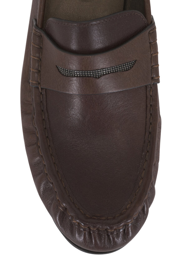 Brunello Cucinelli Brown Leather Monili Loafer - view 4
