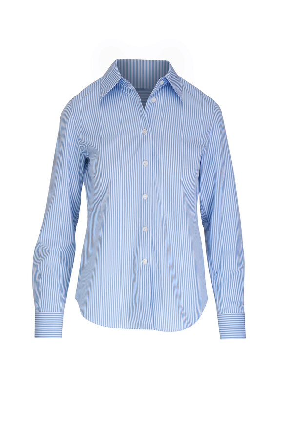 Lafayette 148 New York - Kennedy Oasis Blue Cotton Button Down Shirt 