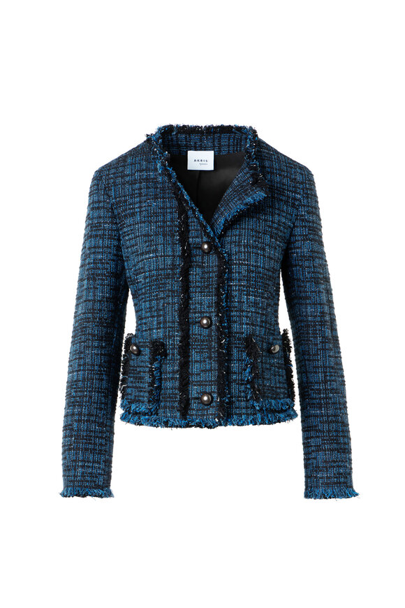 Akris Punto Medium Denim Blue & Black Tweed Jacket - view 2