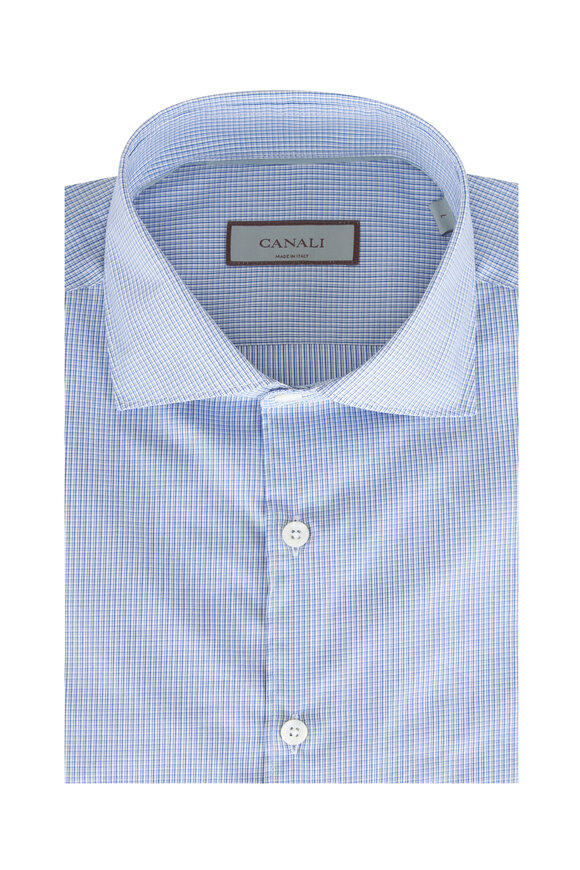 Canali Light Blue Small Check Sport Shirt - view 1