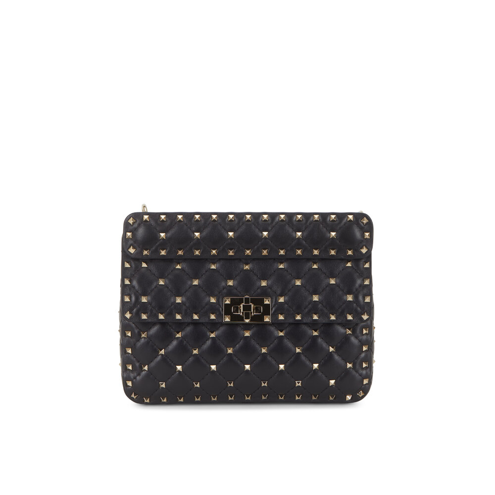 Valentino Garavani - Rockstud Black Gunmetal Studded Medium Bag