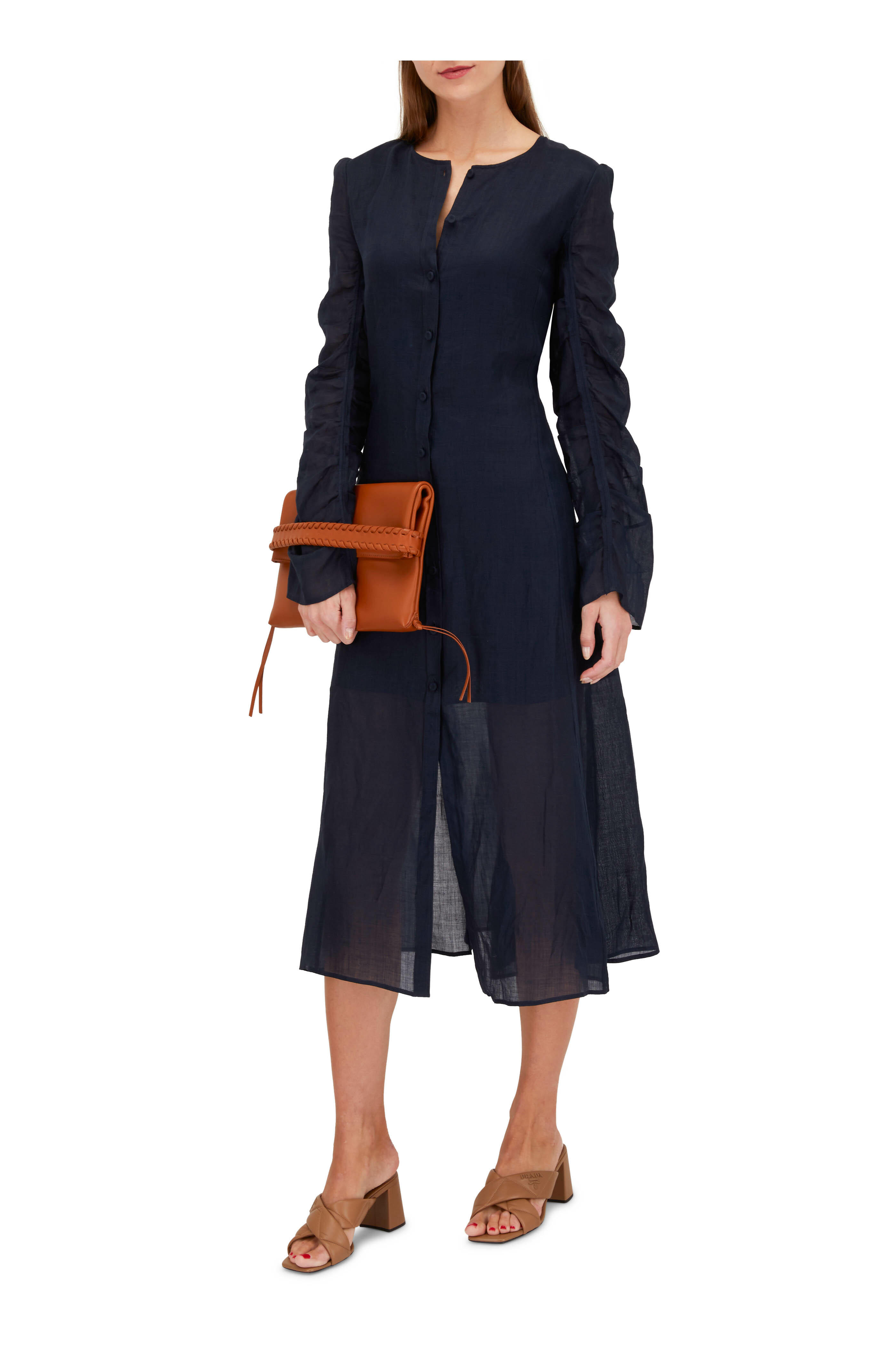 ChloΓ© - Ink Navy Ramie Ruched Flowy Dress | Mitchell Stores