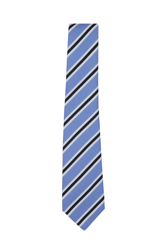 Kiton - Periwinkle Striped Silk & Cotton Necktie