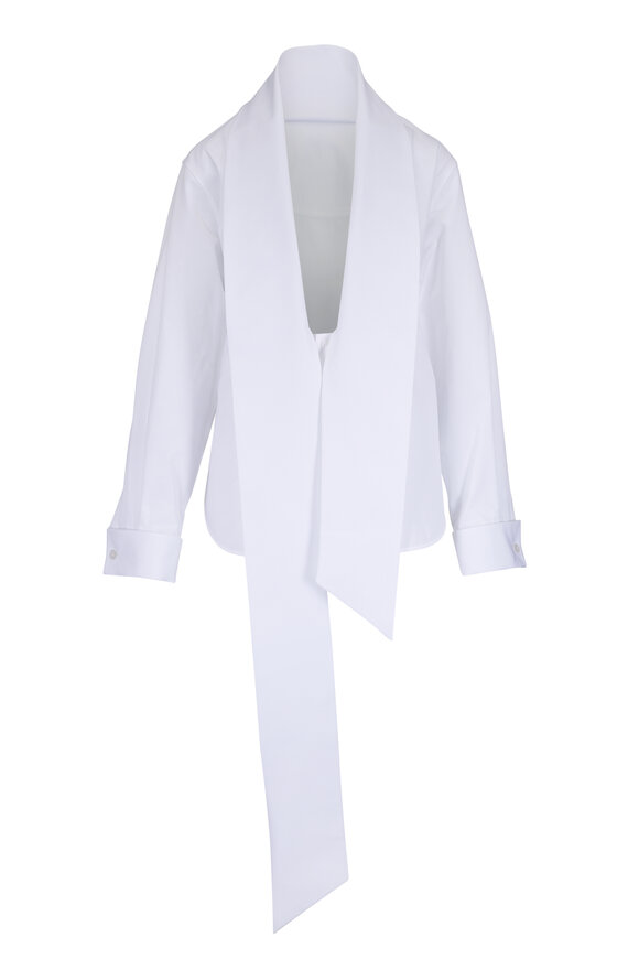 Saint Laurent Lavallière White Cotton Poplin Tie Detail Shirt - view 5