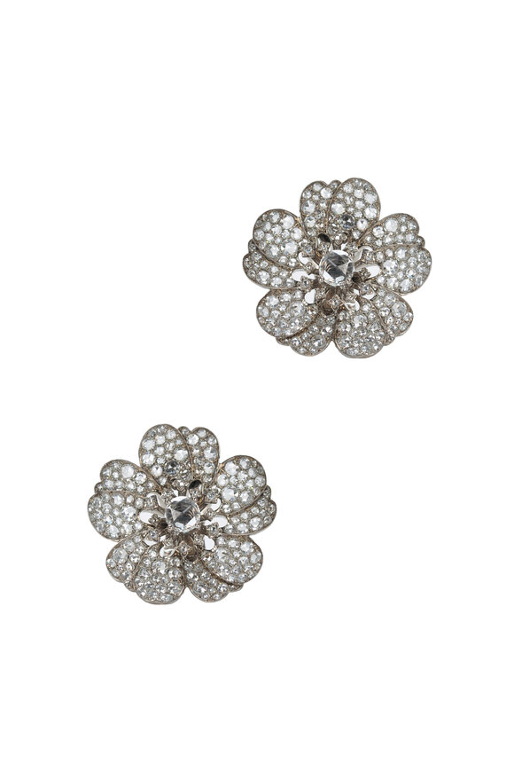 Nam Cho 18K White Gold Diamond Flower Earrings