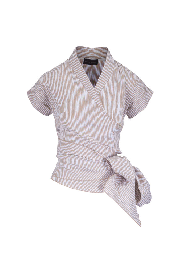 Talbot Runhof Sand Seersucker Wrap Top