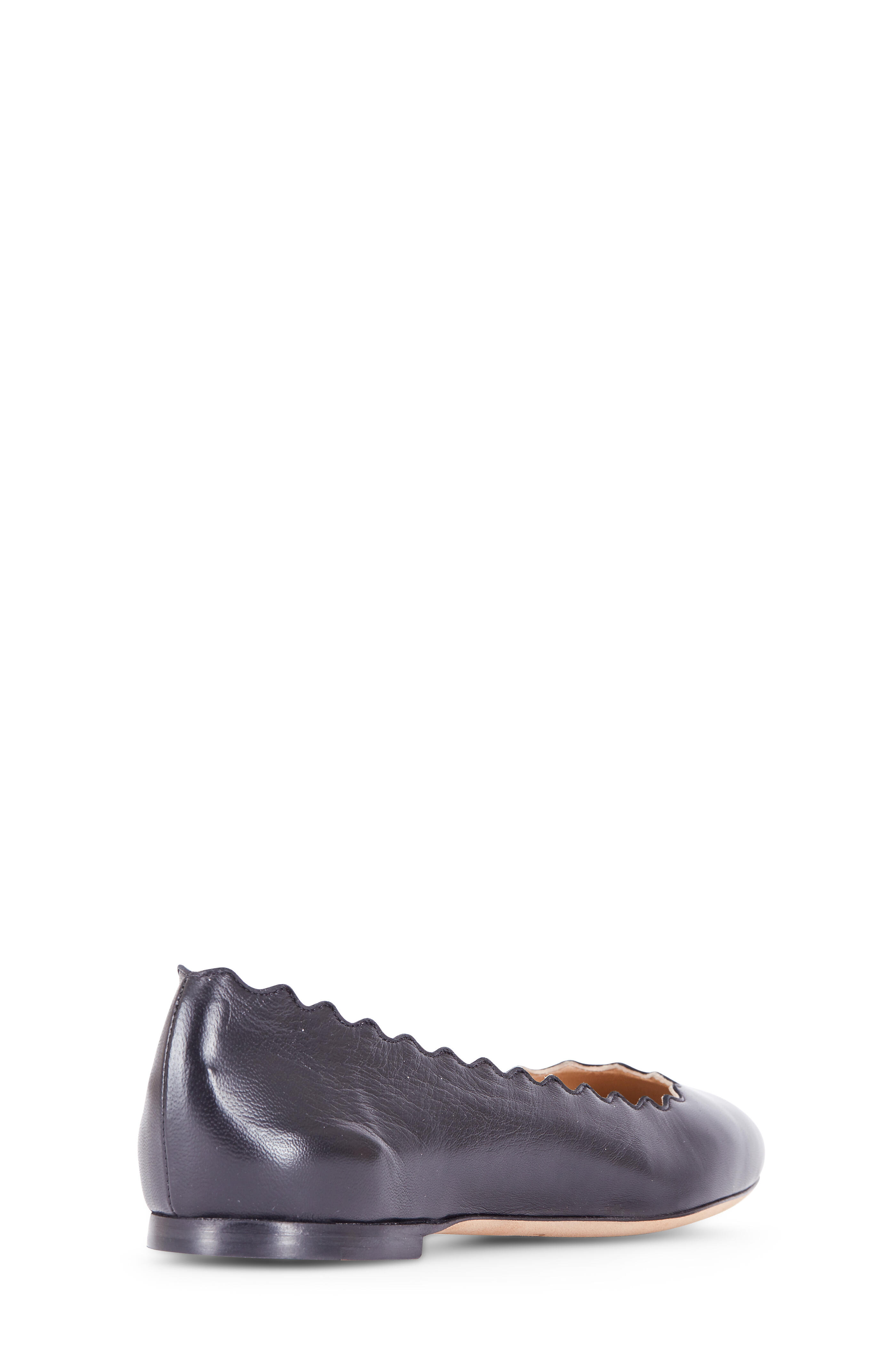 Chloé - Lauren Black Leather Scallop Ballet Flat