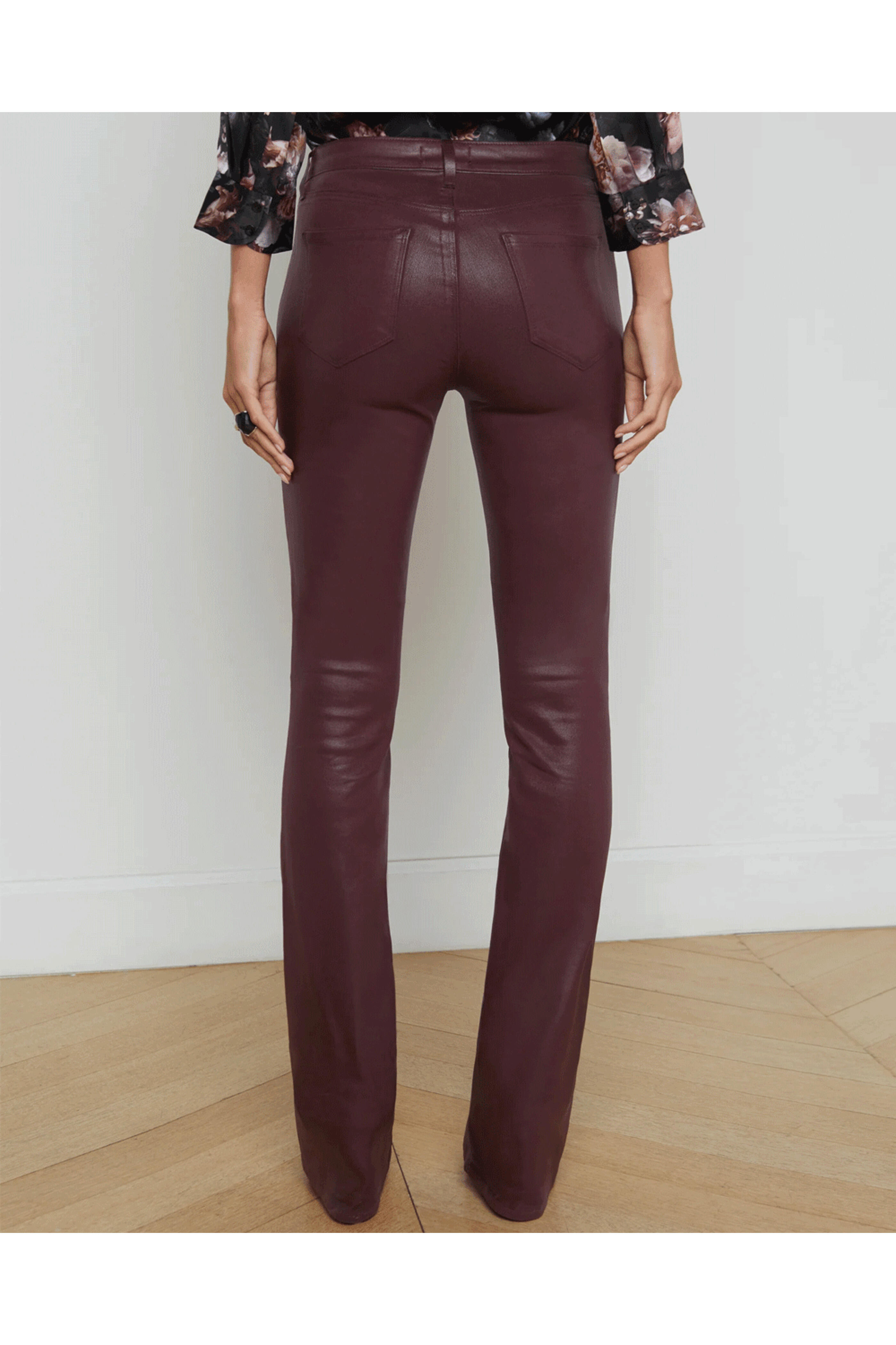 L'Agence - Dark Red Coated Selma Bootcut Jean