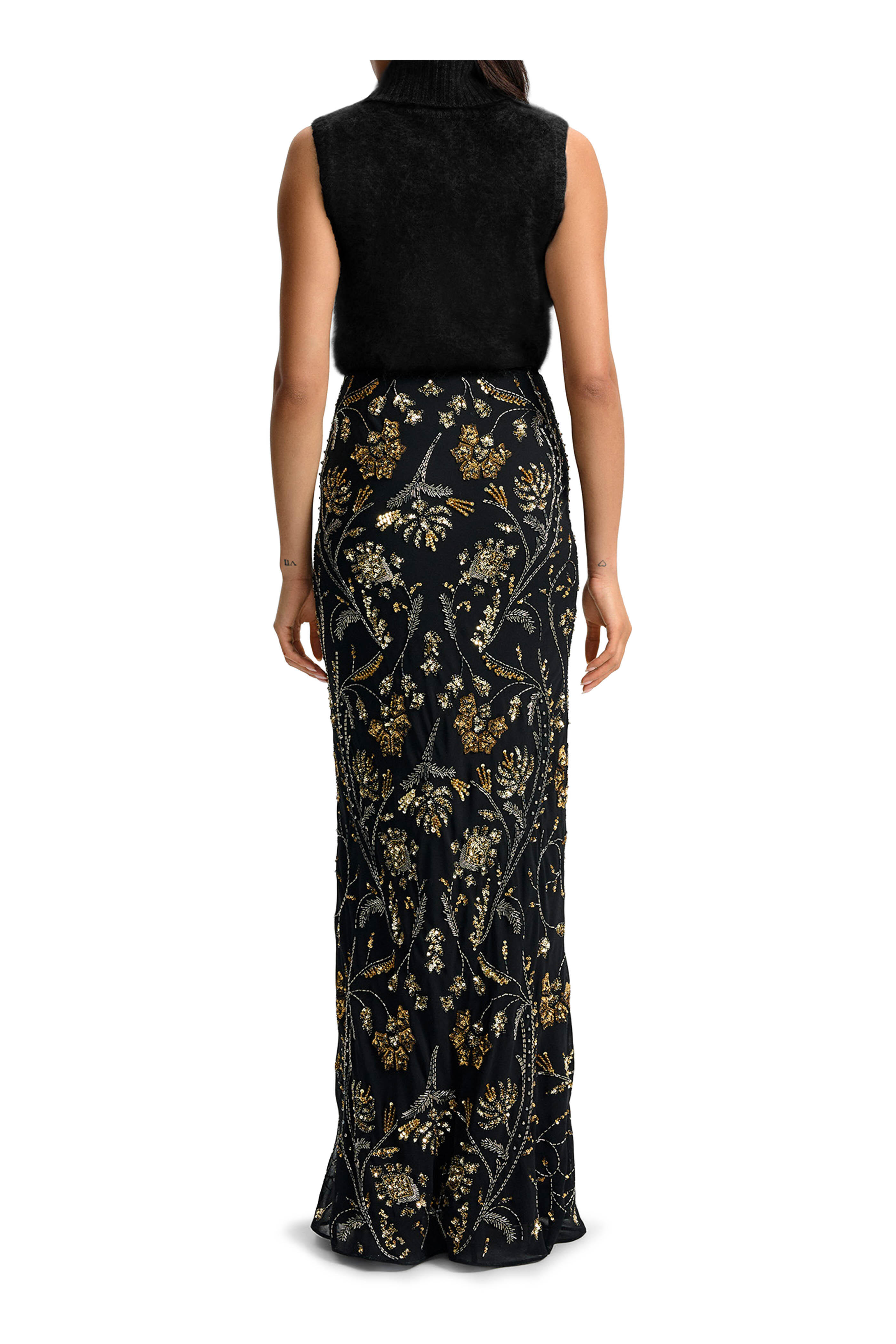 Veronica Beard - Medina Black & Gold Floral Embellished Maxi Skirt