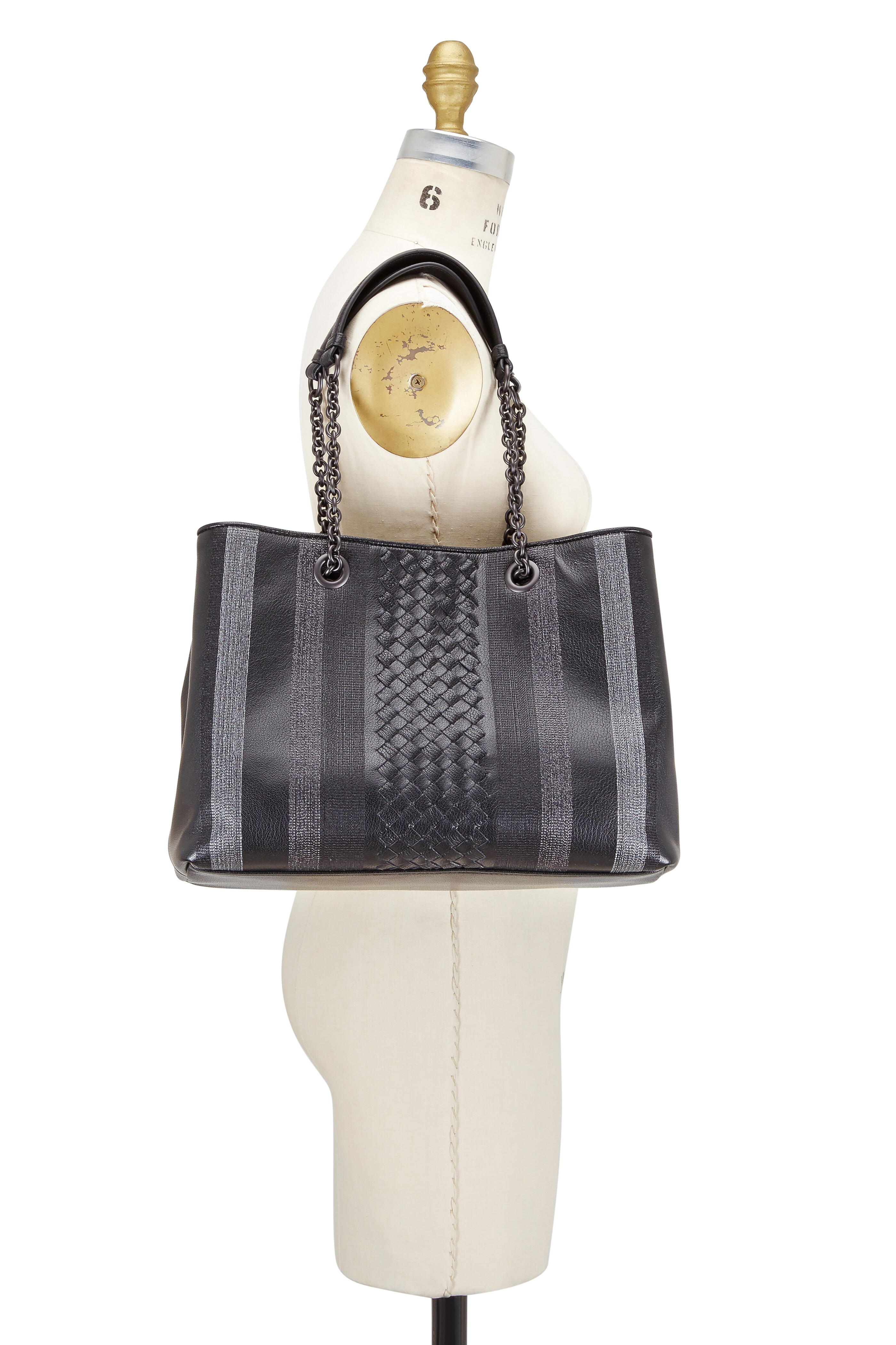 Bottega Veneta - Black Intrecciato Metallic Stitch Chain Tote