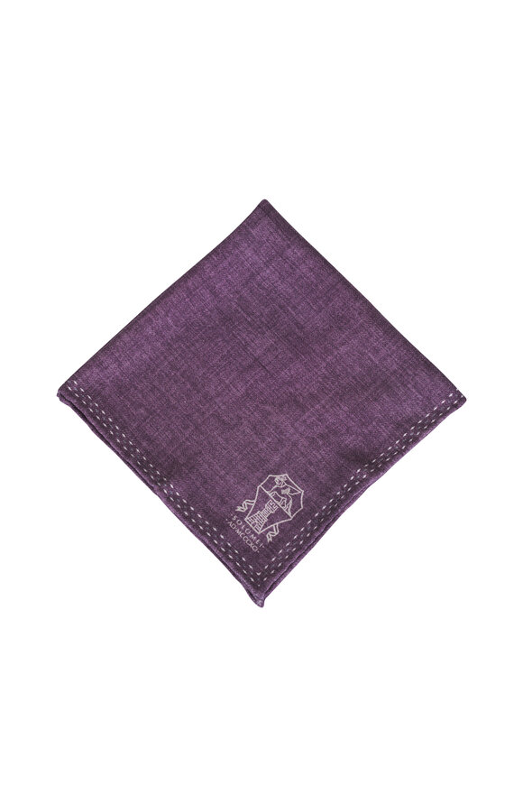 Brunello Cucinelli Purple Logo Print Silk Pocket Square - view 1