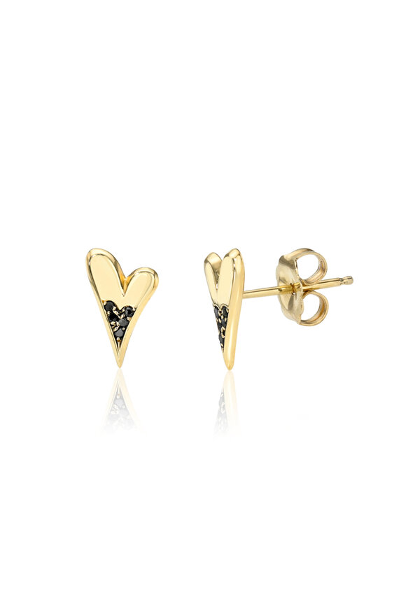 Dru 14k Yellow Gold Black Diamond Baby Heart Earring