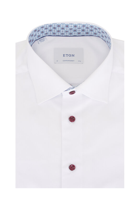 Eton White Geometric Detail Cotton Dress Shirt