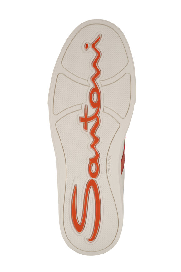 Santoni - Double Buckle White & Orange Leather Sneaker 