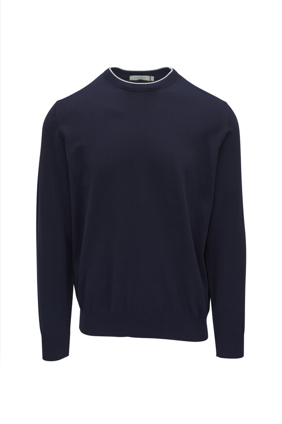 Canali Navy Tipped Cotton Crewneck Shirt