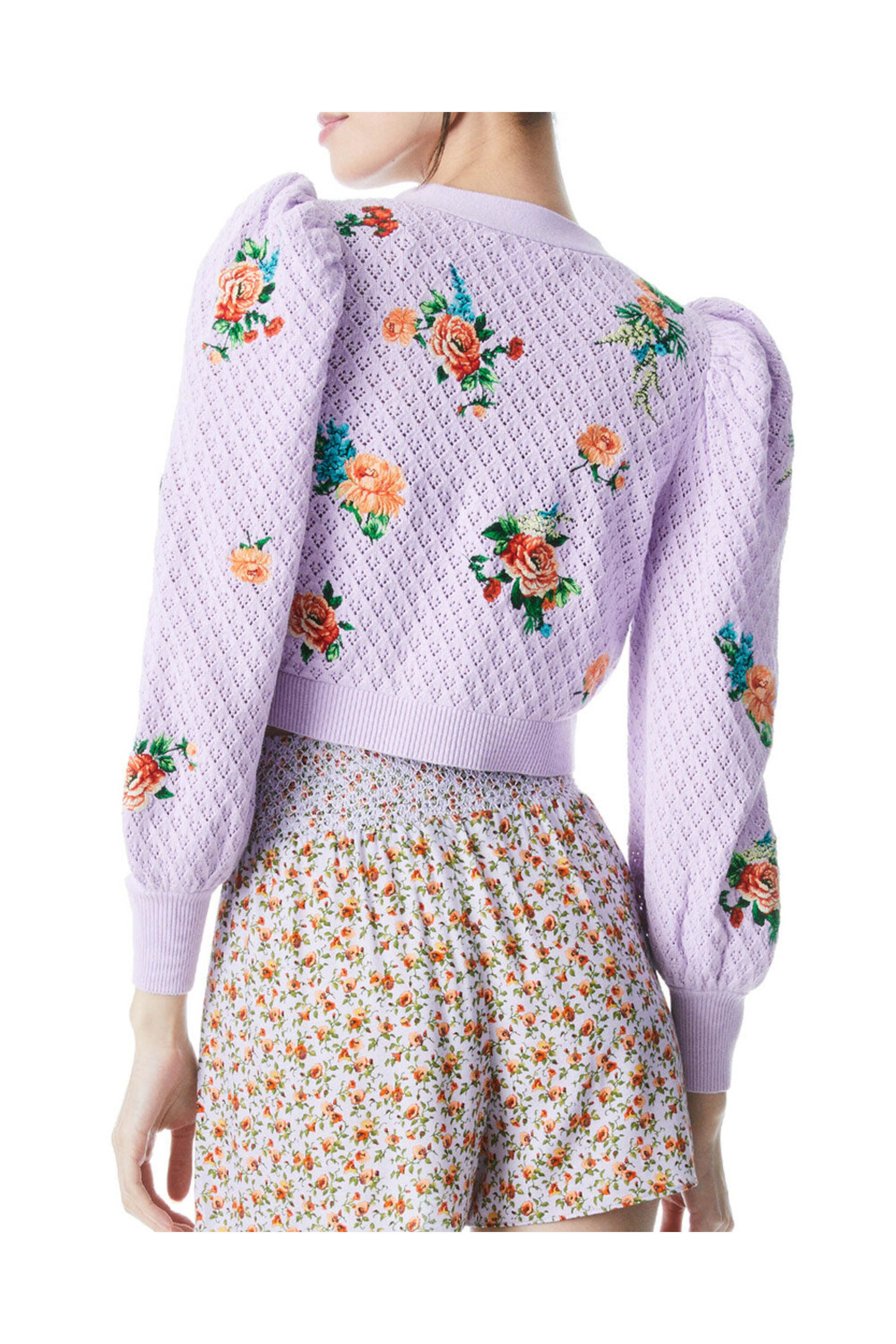 Alice & Olivia - Lavender Floral Knit Morita Cardigan
