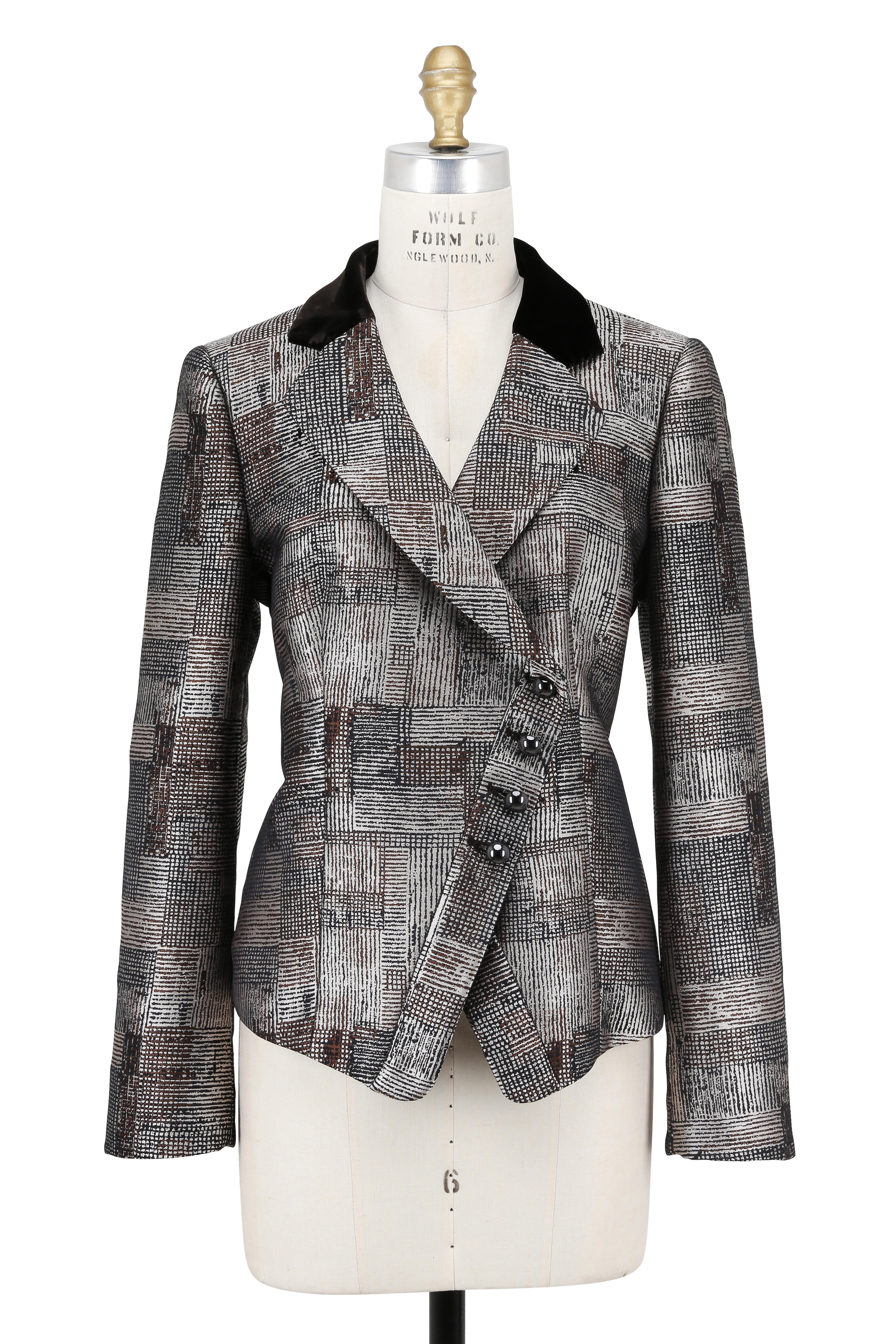 Emporio Armani - Taupe Abstract Print Asymmetric Button Jacket