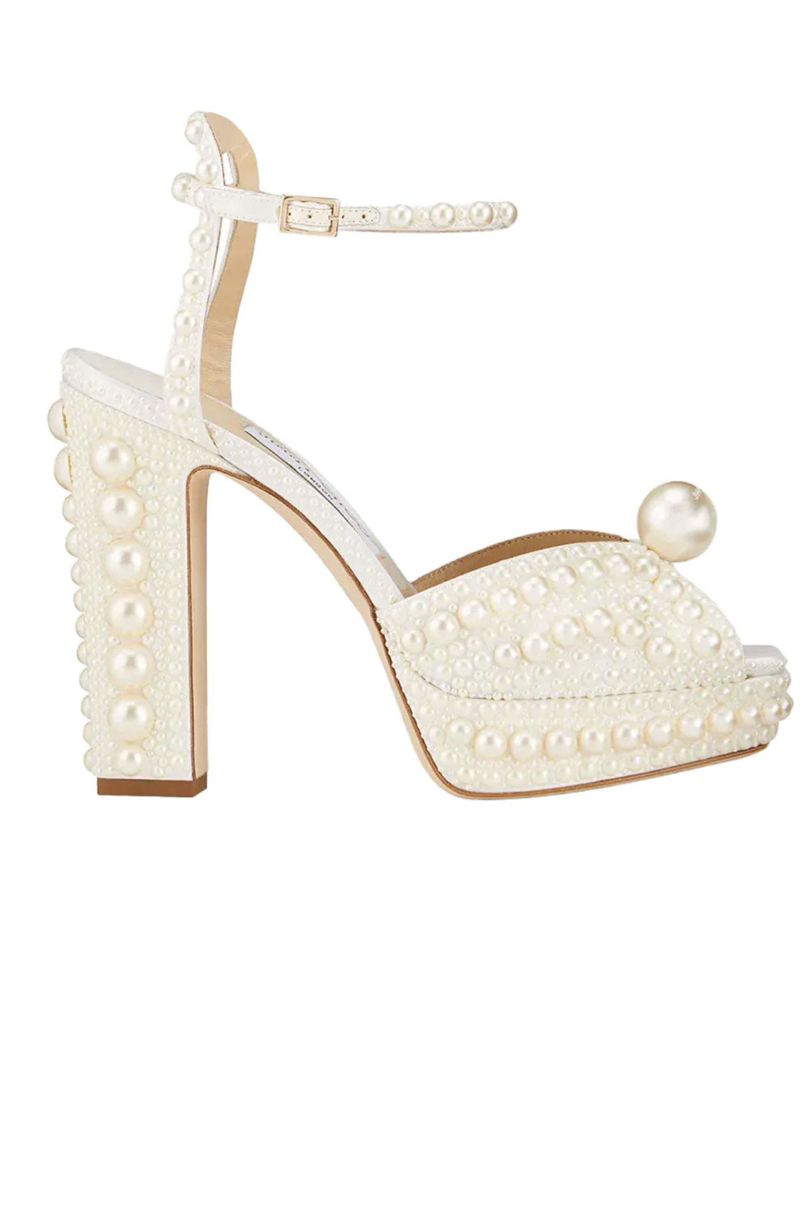 Jimmy Choo - Sacaria 120 Pearl Platform Sandal in White