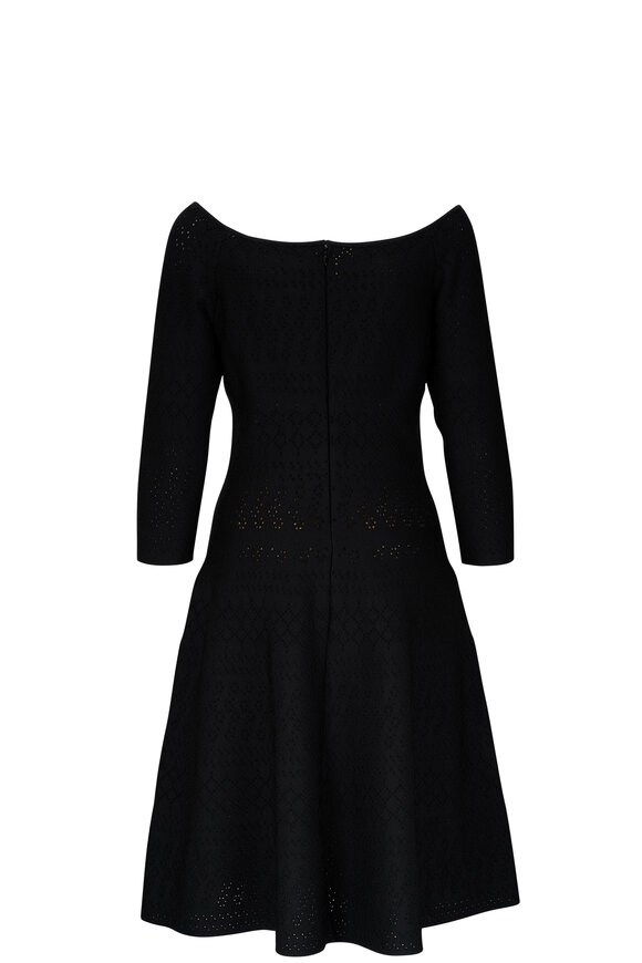 Carolina Herrera - Black Bateau Neck Knit Flare Midi Dress