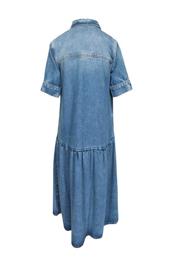 Ganni Blue Denim Drop Waist Midi Dress - view 2