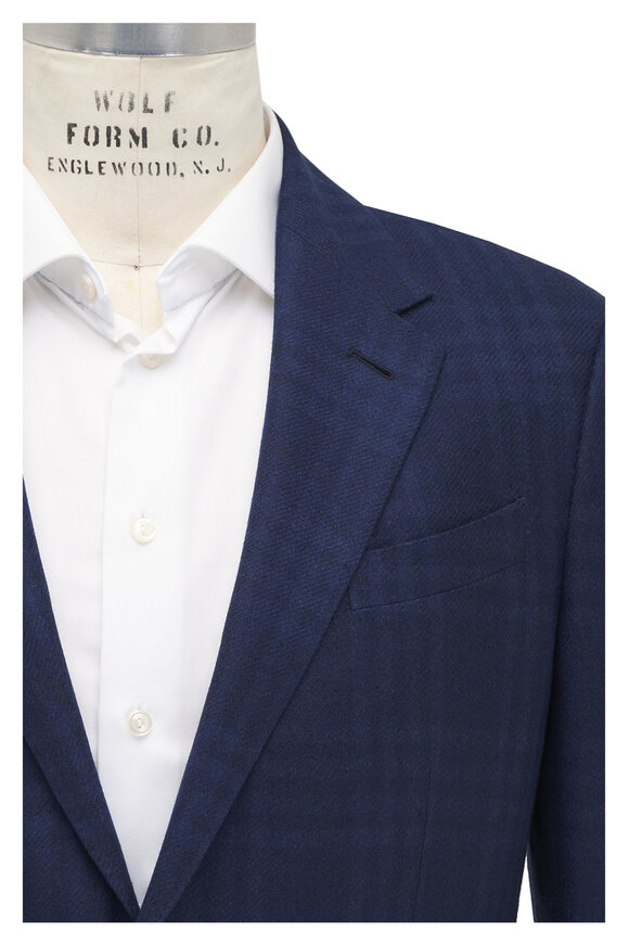 Zegna - Navy Plaid Cotton, Silk & Linen Sportcoat 