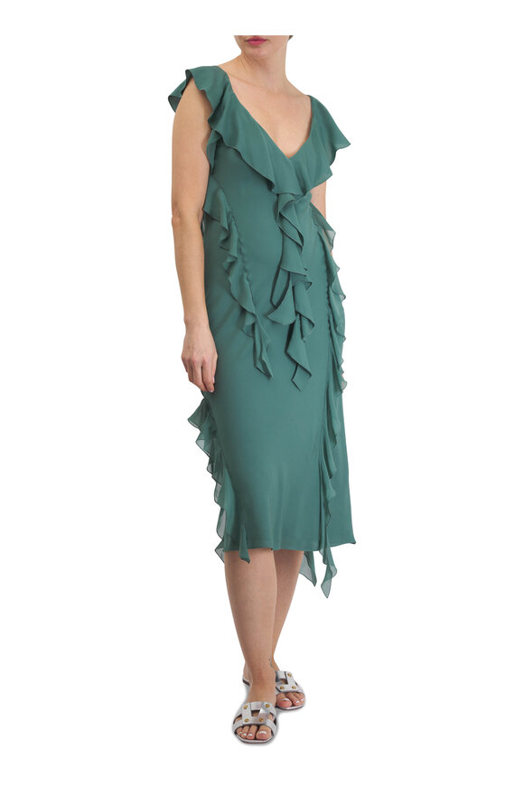 Zimmermann - Eden Bottle Green Cascading Mini Dress